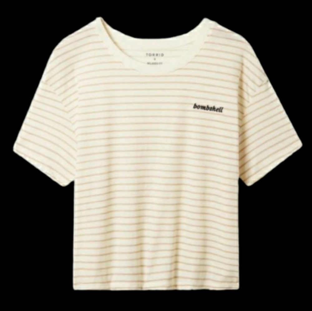 Torrid Relaxed Fit Striped "Bombshell" Signature Jersey Crew Neck Tee